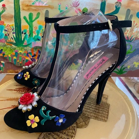 Betsey Johnson Lenox T-Strap Dress Sandals, High Heels, Blk, Multi Color, 8.5 - Picture 3 of 16